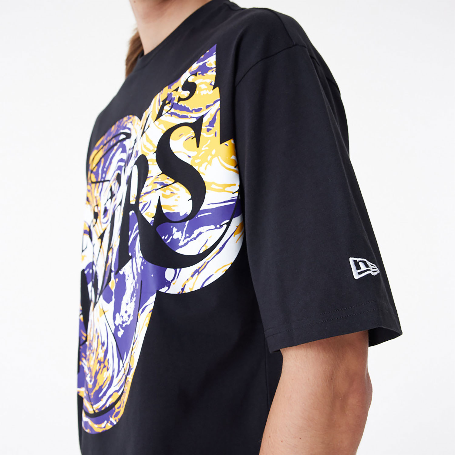 LA Lakers NBA All Over Print Infill Black Oversized T-Shirt
