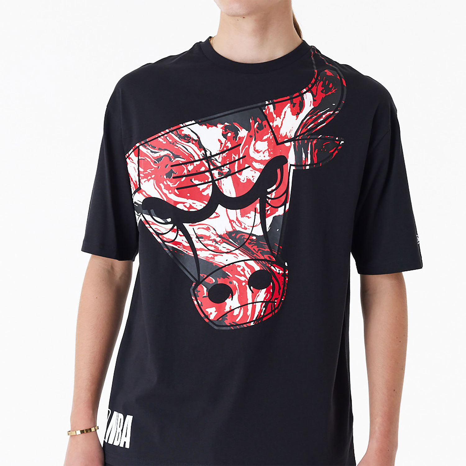 Chicago Bulls NBA All Over Print Infill Black Oversized T-Shirt