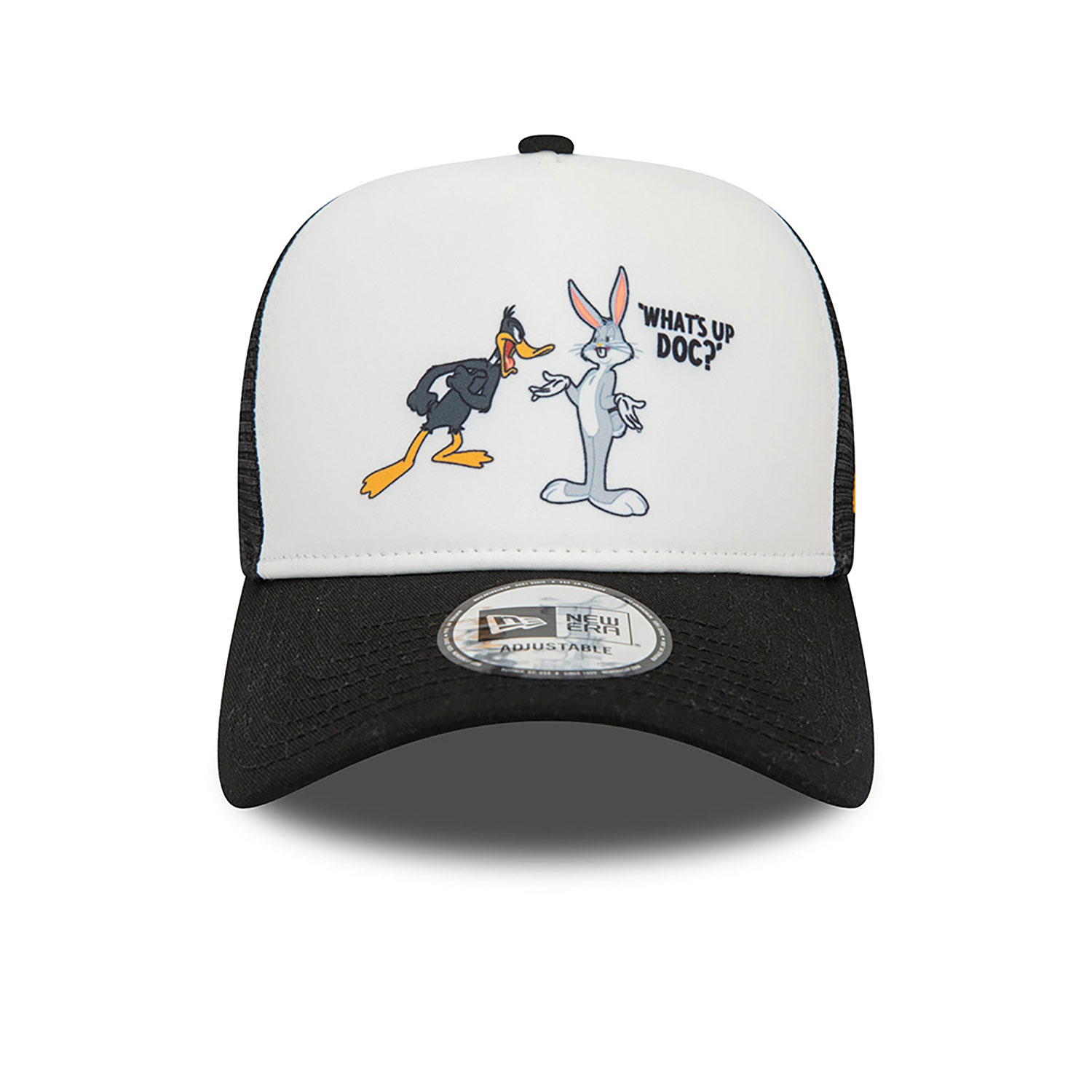 Multi Character Looney Tunes Daffy Duck and Bugs Bunny Black A-Frame Trucker Cap