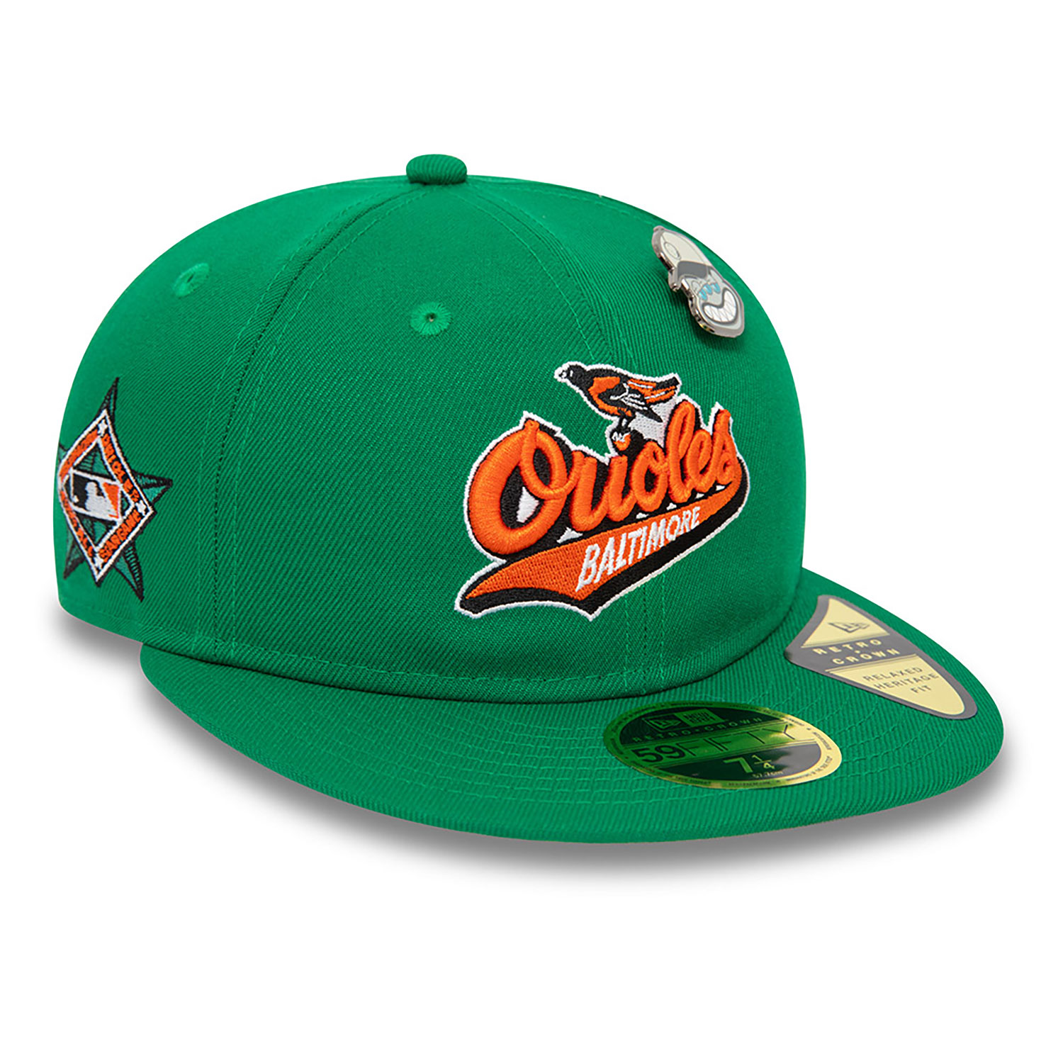 Baltimore Orioles MLB Cooperstown Pin Badge Green 59FIFTY Retro Crown Fitted Cap