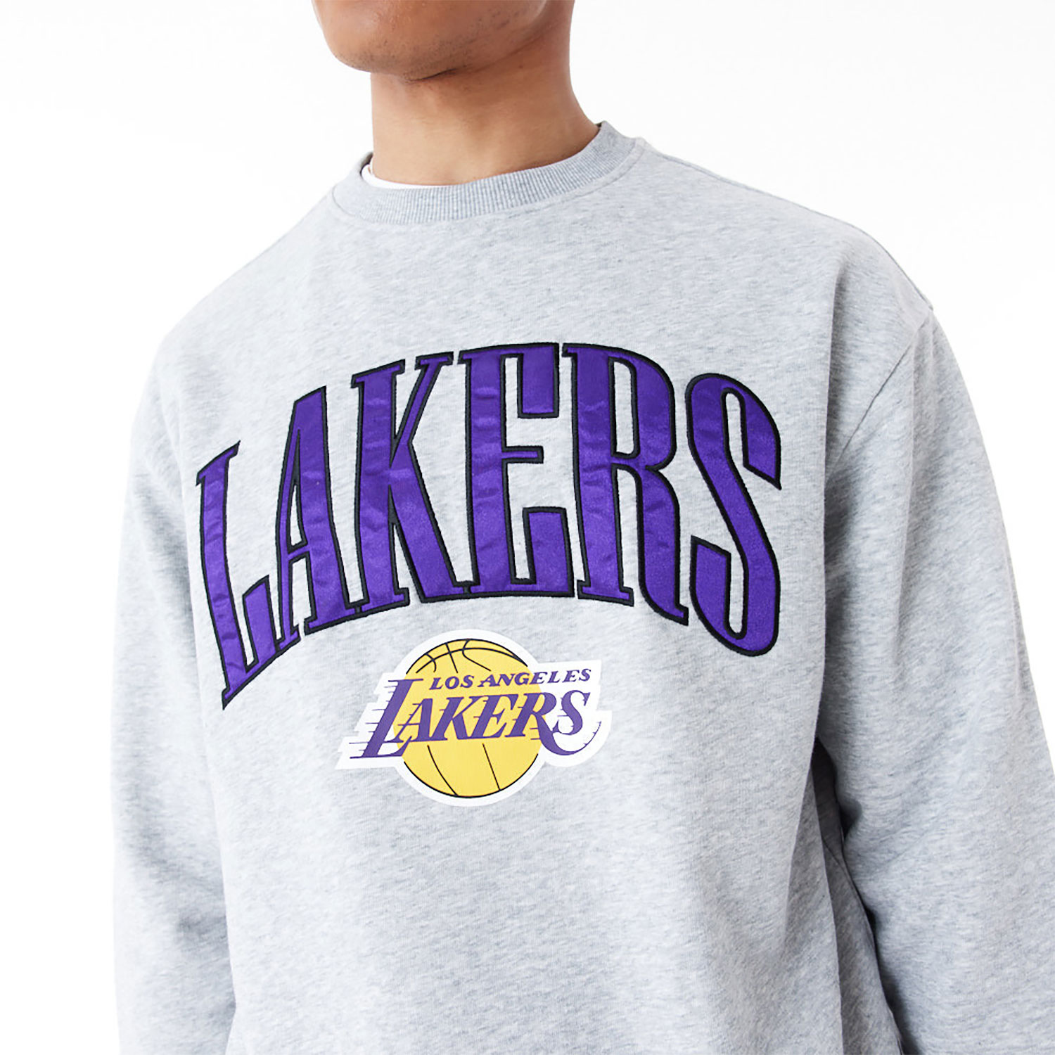 LA Lakers NBA Arch Graphic Grey Oversized Crew Neck Sweatshirt