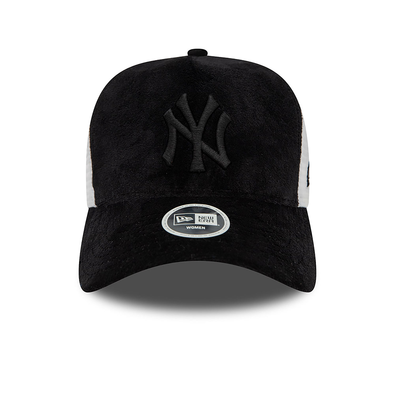 New York Yankees Womens Velour Black A-Frame Trucker Cap