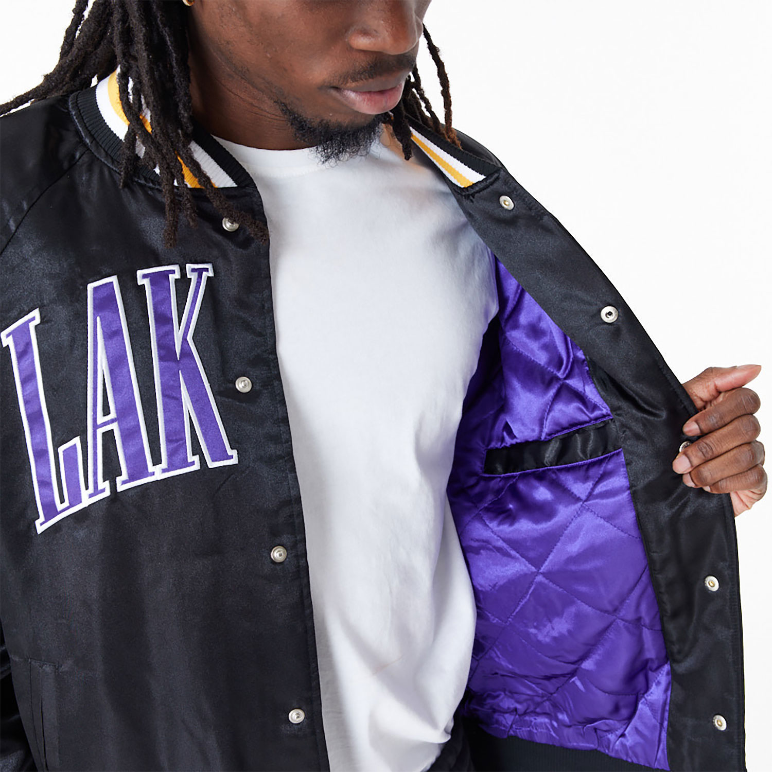 LA Lakers NBA Applique Satin Black Bomber Jacket