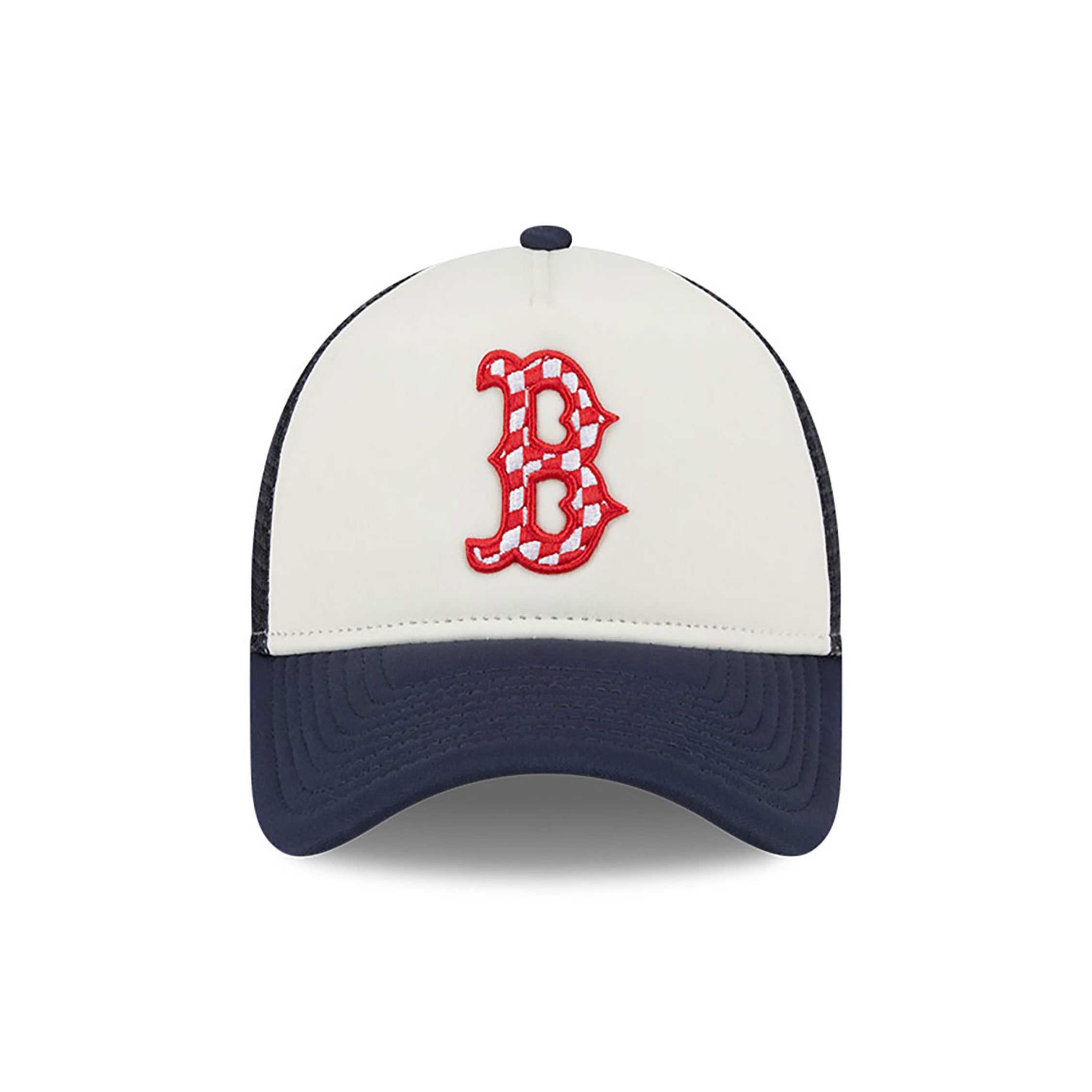 Boston Red Sox Check Flag Navy 9FORTY A-Frame Adjustable Trucker Cap