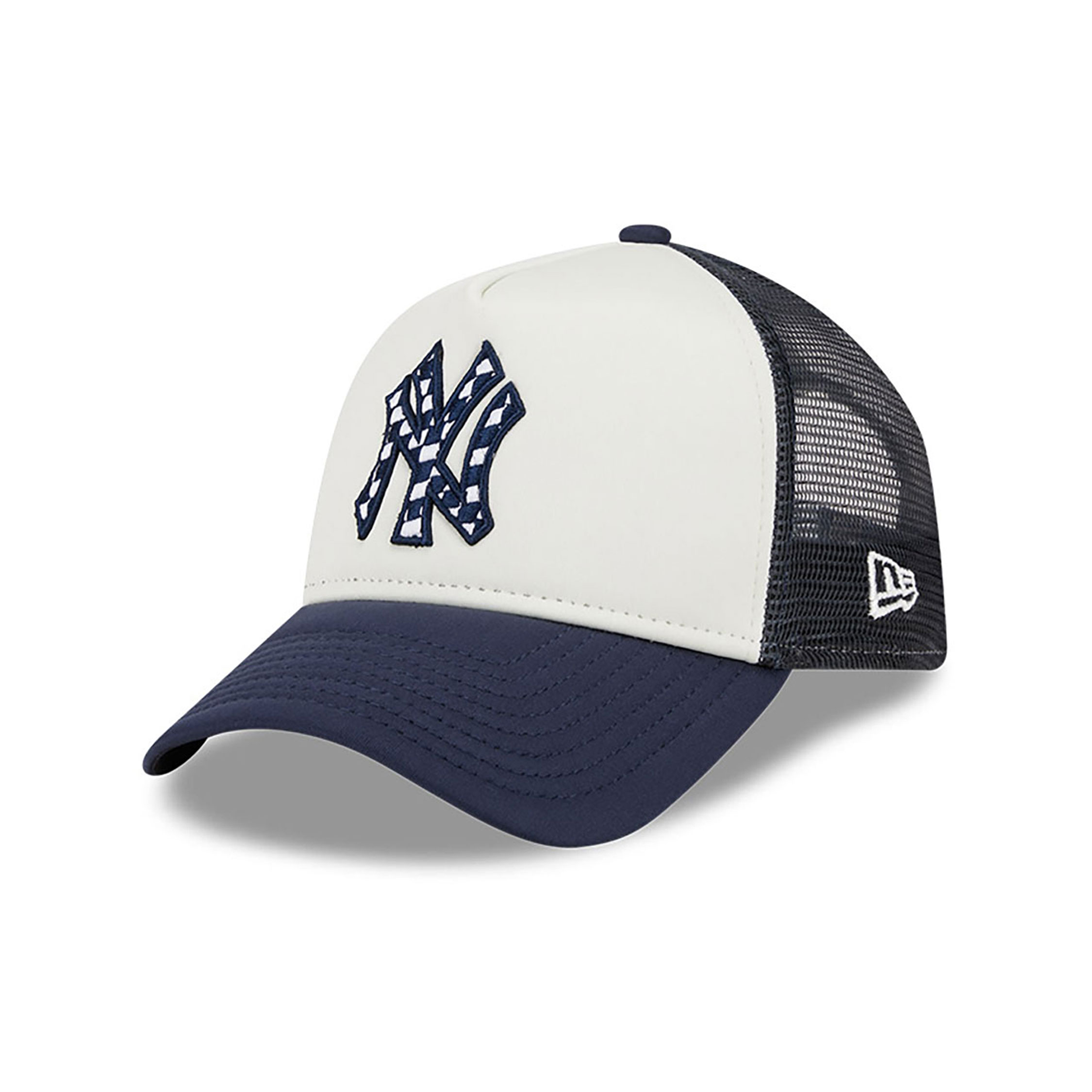 New York Yankees Check Flag Navy 9FORTY A-Frame Adjustable Trucker Cap