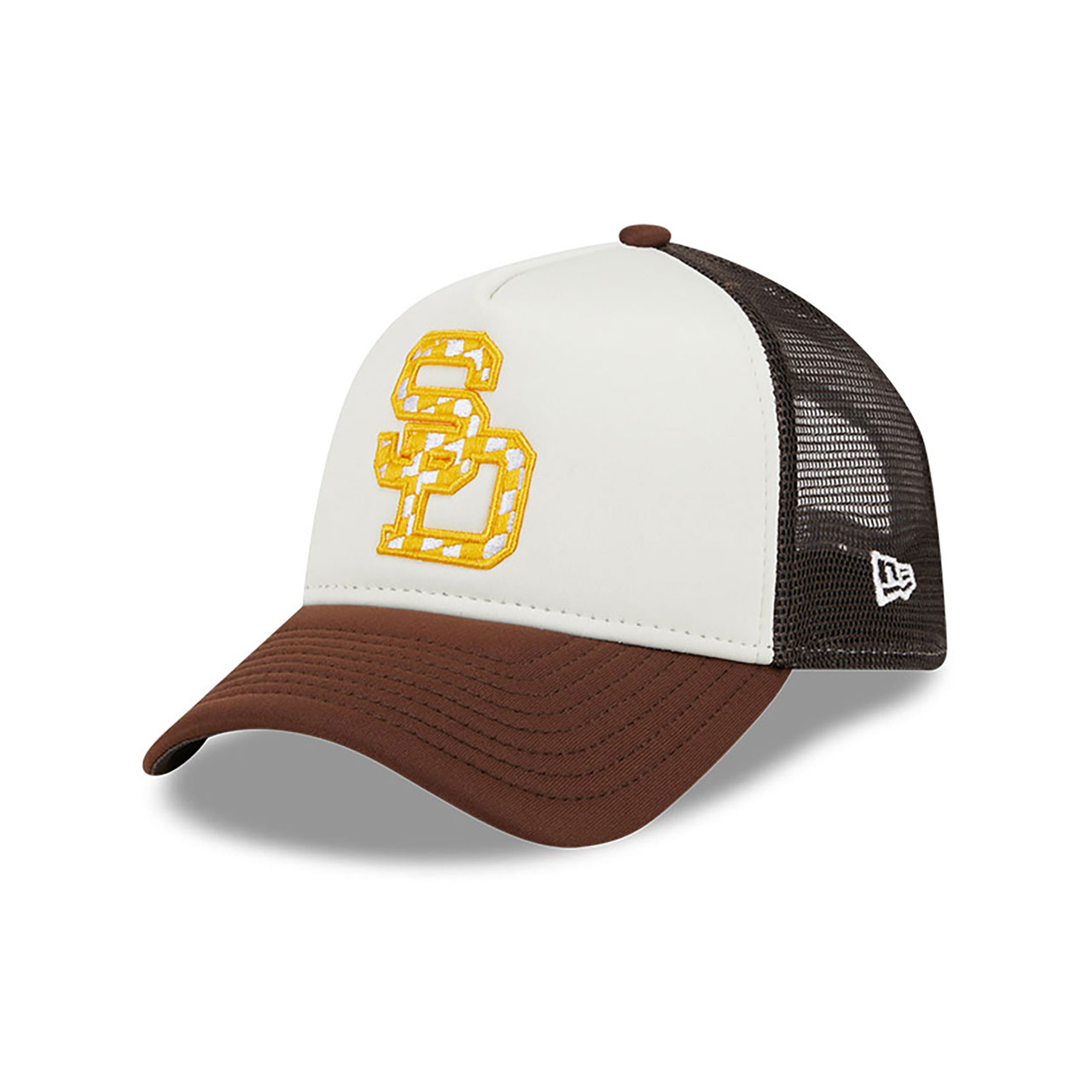 San Diego Padres Check Flag Brown 9FORTY A-Frame Adjustable Trucker Cap