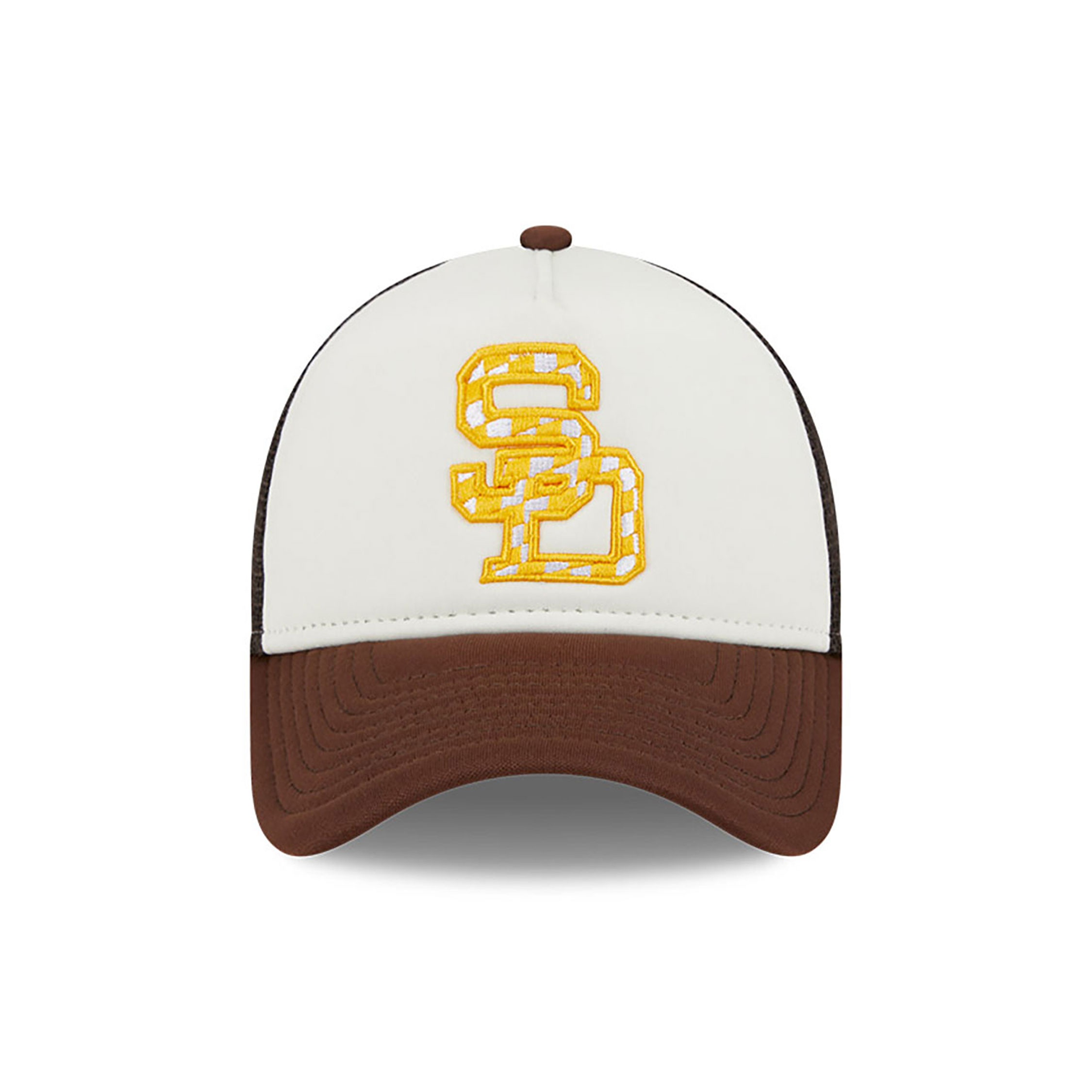 San Diego Padres Check Flag Brown 9FORTY A-Frame Adjustable Trucker Cap