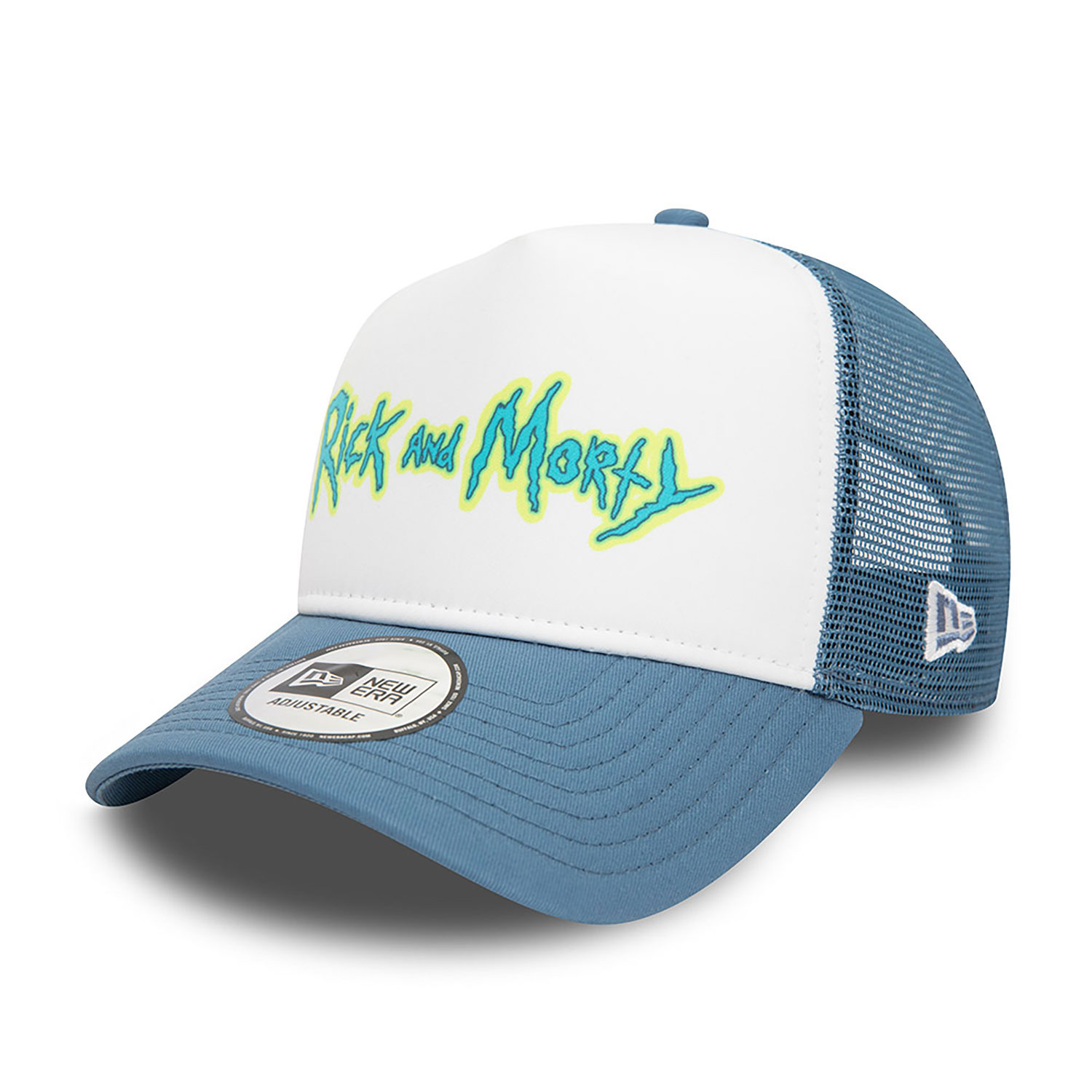 Rick And Morty Wordmark Blue A-Frame Trucker Cap
