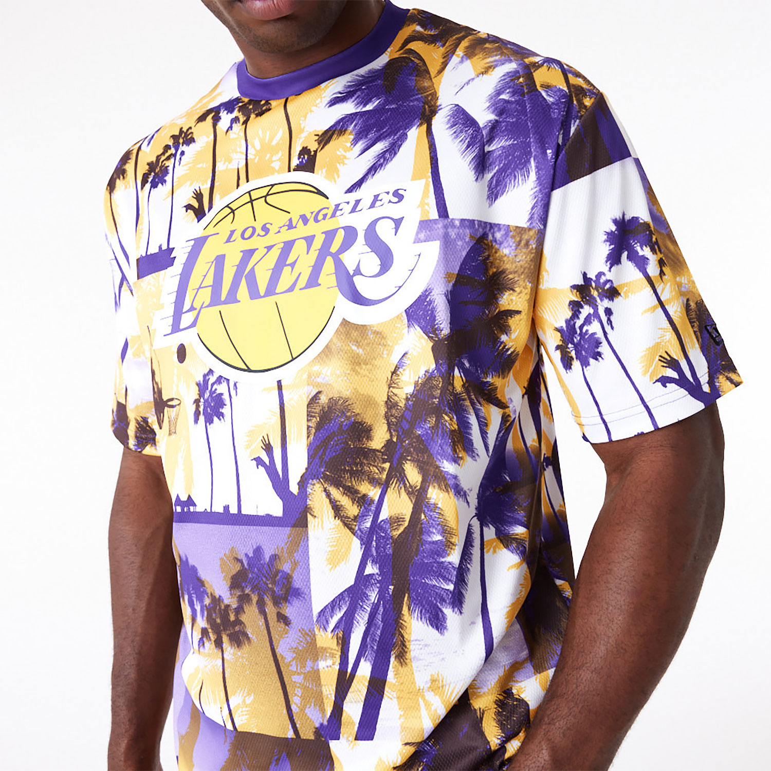 LA Lakers NBA Palm Tree Mesh Dark Yellow T-Shirt