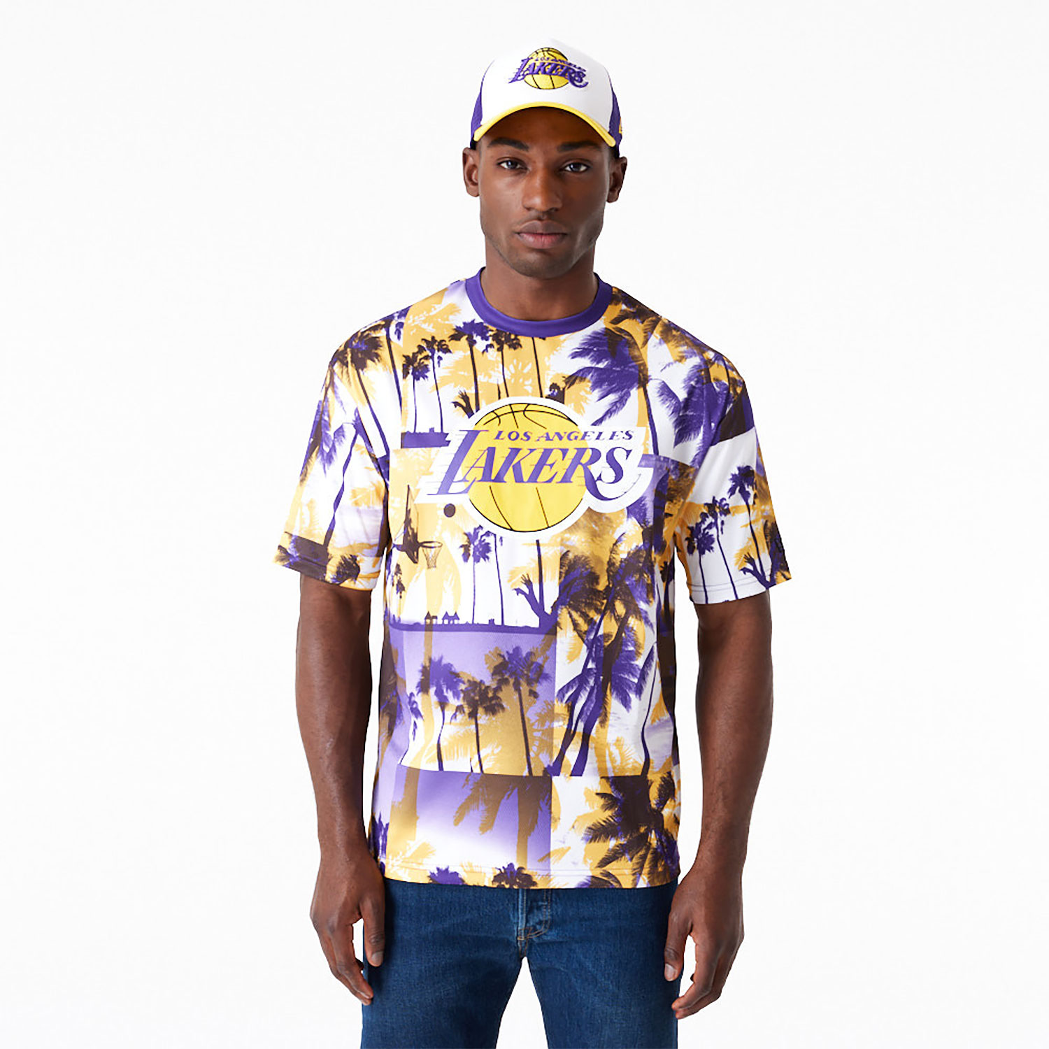LA Lakers NBA Palm Tree Mesh Dark Yellow T-Shirt
