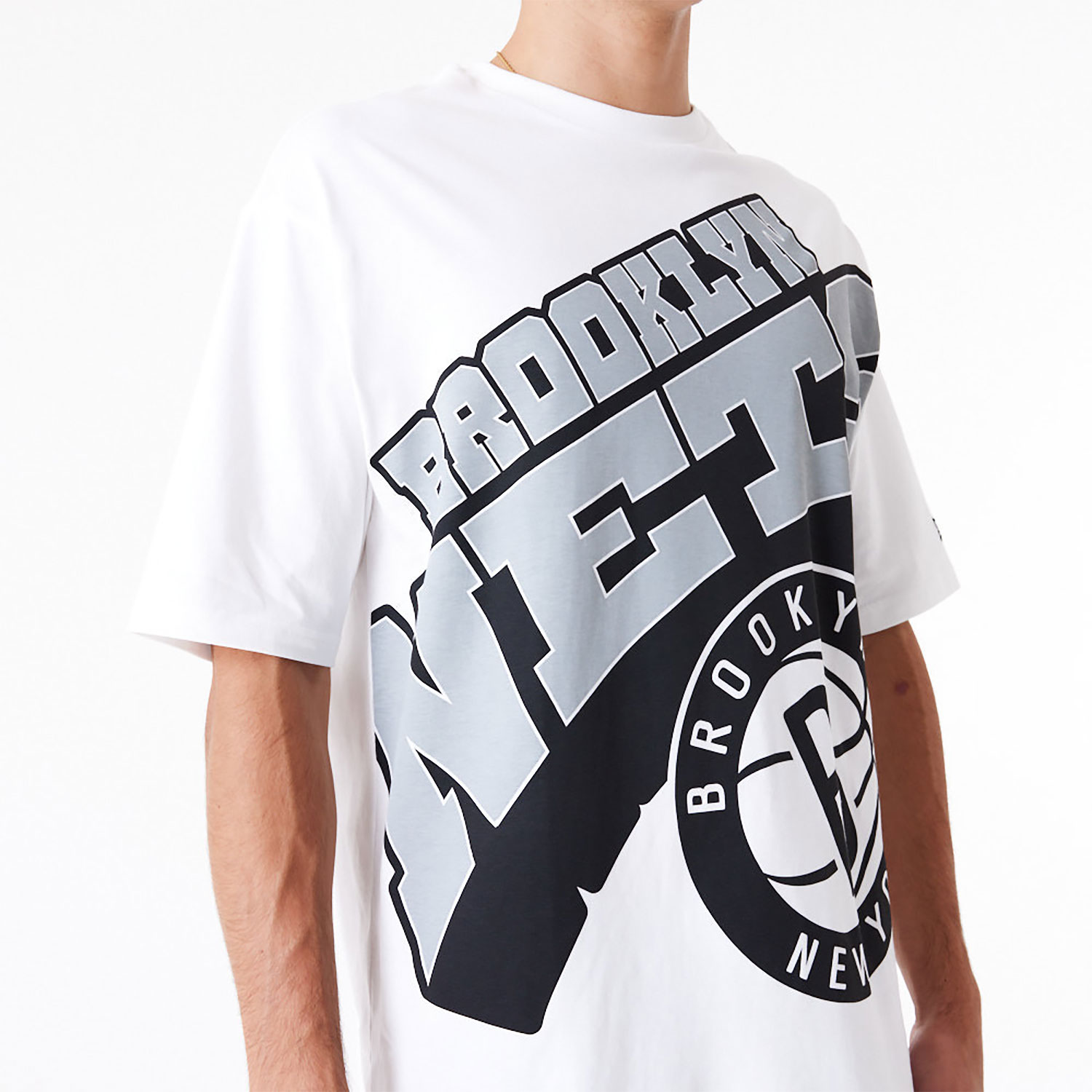 Brooklyn Nets NBA Large Wordmark White Oversized T-Shirt