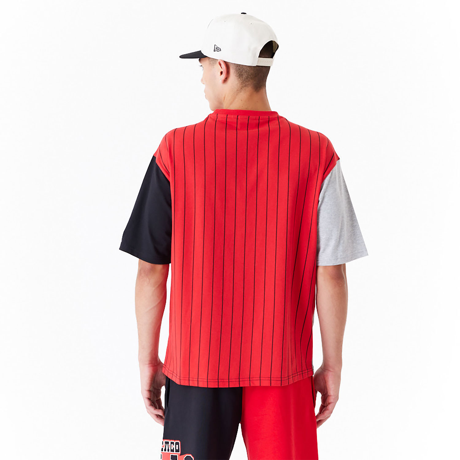 Chicago Bulls NBA Half Pinstripe Red Oversized T-Shirt