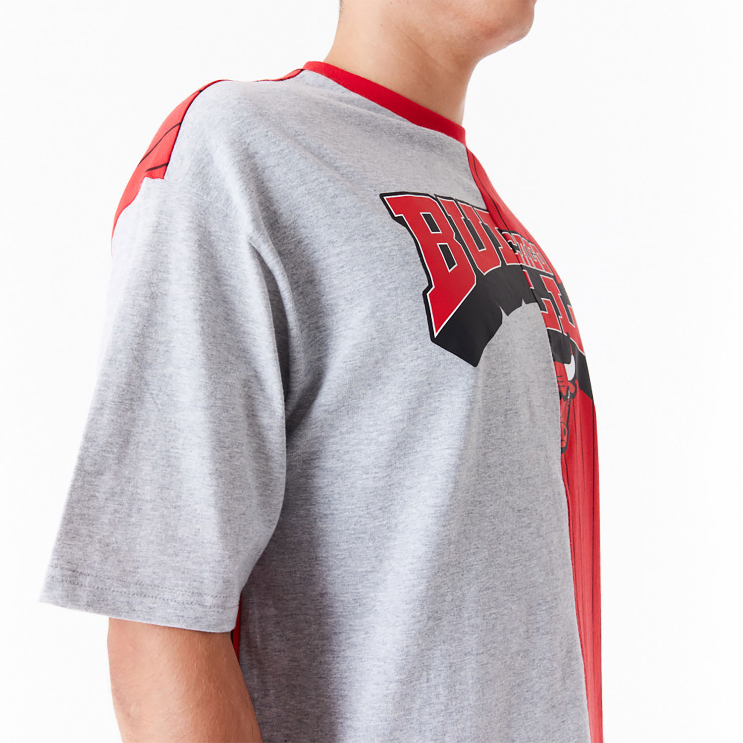 Chicago Bulls NBA Half Pinstripe Red Oversized T-Shirt