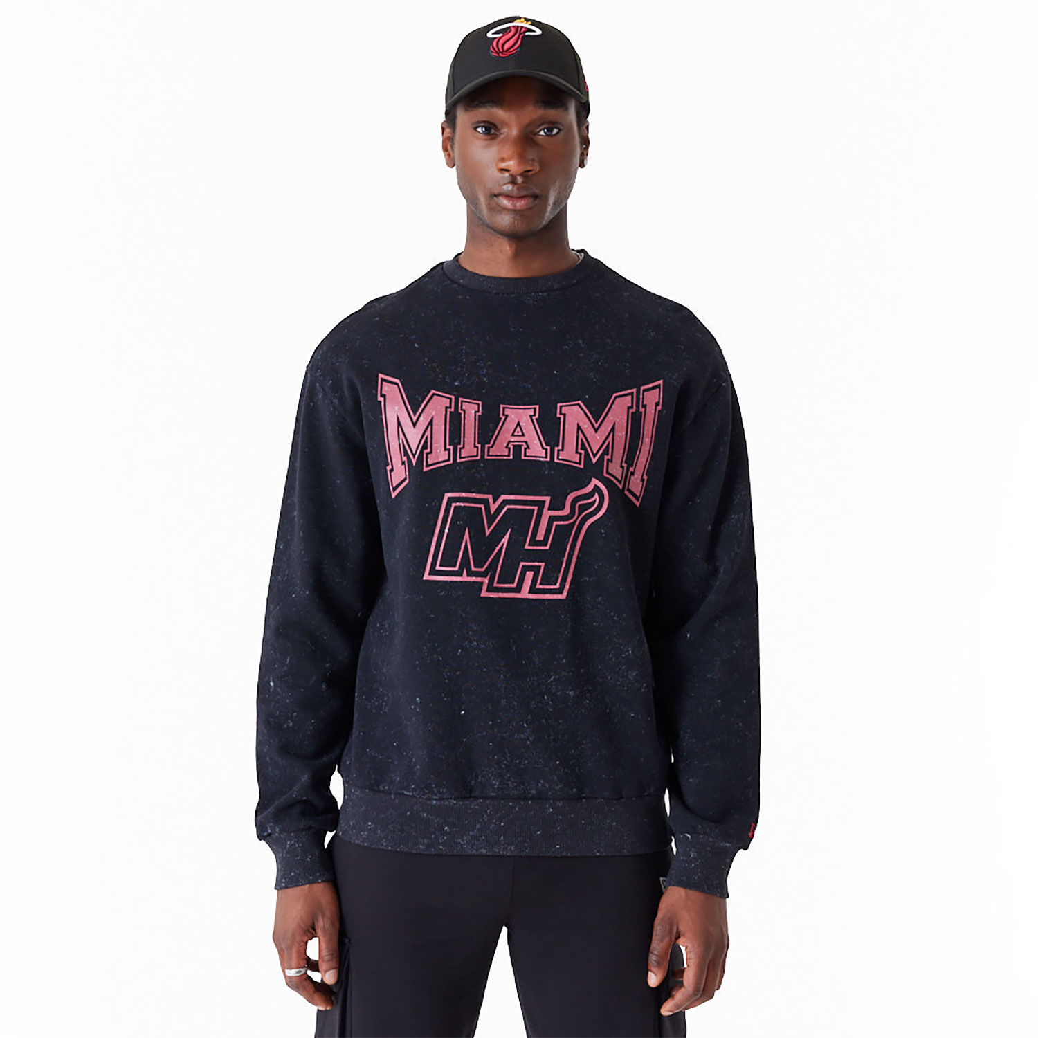 Miami Heat NBA Washed Black Crew Neck Sweatshirt