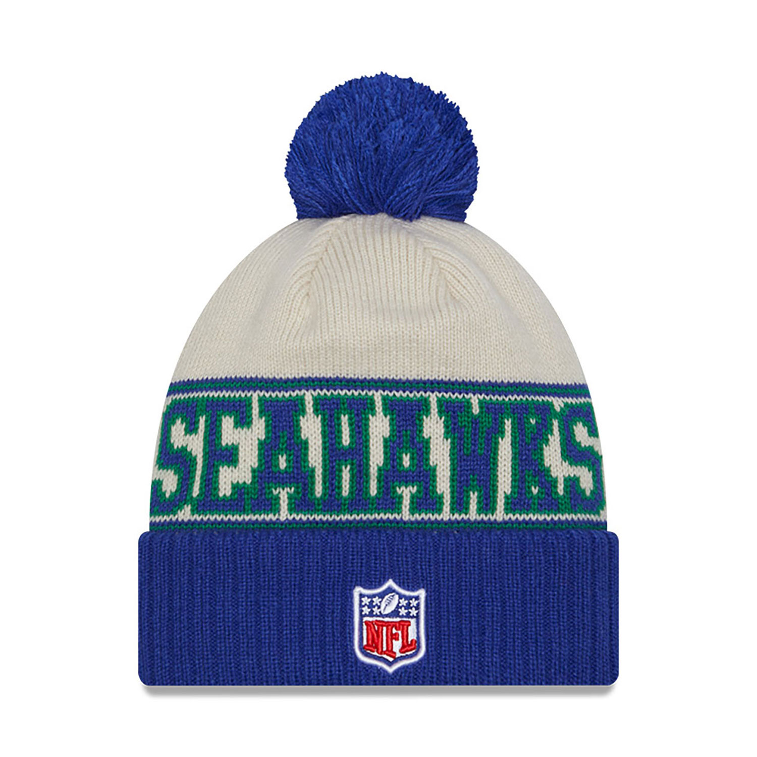 Seattle Seahawks NFL Sideline 2023 Blue Bobble Knit Beanie Hat