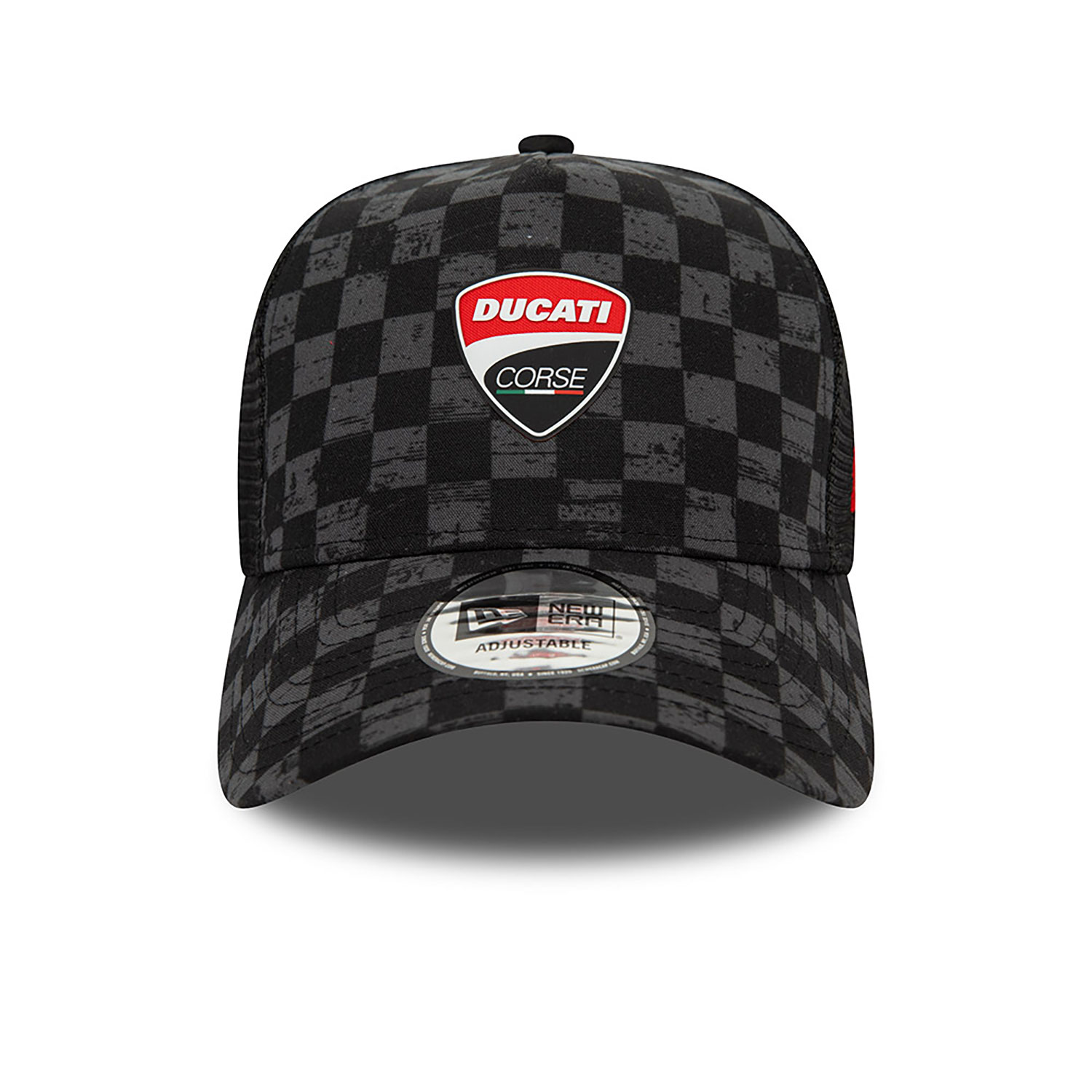 Ducati Motor Logo Corse Check All Over Print Black A-Frame Trucker Cap