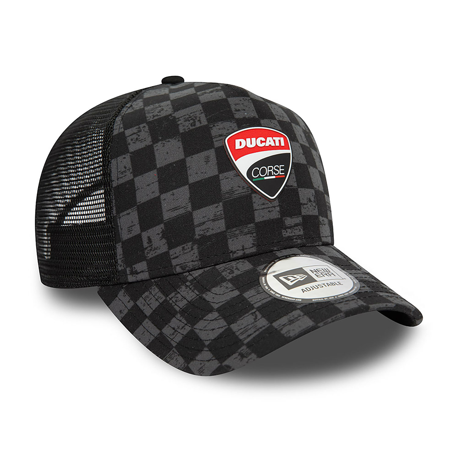 Ducati Motor Logo Corse Check All Over Print Black A-Frame Trucker Cap